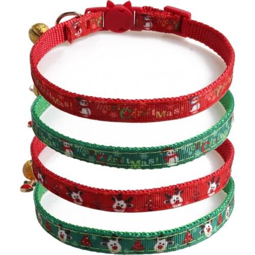 Christmas Breakaway Cat Collar with Beautiful Cute Bells and Pendant Nylon Collars for Cats Kitten Red Green