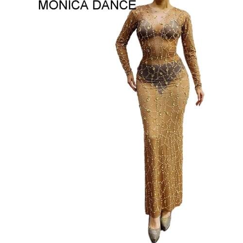 Sexy Luxury Evening Party Birthday Celebrate Rhinestones Skinny Dress Spandex Stretch Long Sleeve Wrap Hip Singer Host Costume