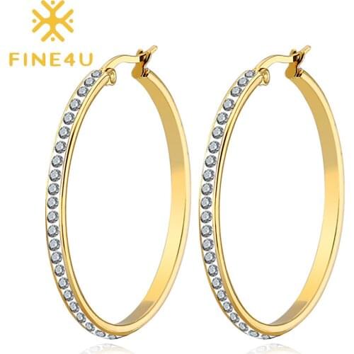 FINE4U E218 Stainless Steel Hoop Earring for Women Hypoallergenic Jewelry for Sensitive Ears Large Big Hoop Earrings 30/40/50mm