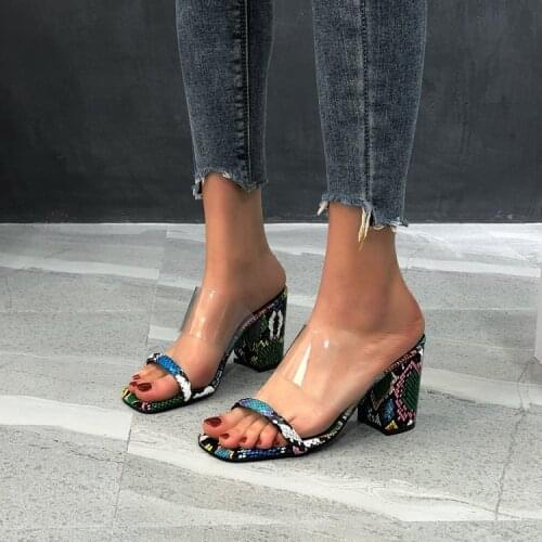 Mules For Women Plus Size 37-42 Summer Fashion Transparent Sandals High Heel Square Heels Womens Sandals Comfortable Breathable