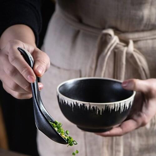 Japanese-style ceramic high-foot noodle bowl 7-inch household underglaze color tableware retro dish rice bowl