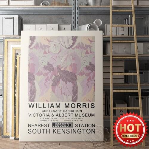 William Morris Vintage Art Wall Picture, William Wallpaper Pattern Poster, Centenary Exhibition Poster, Home Decor Stickers