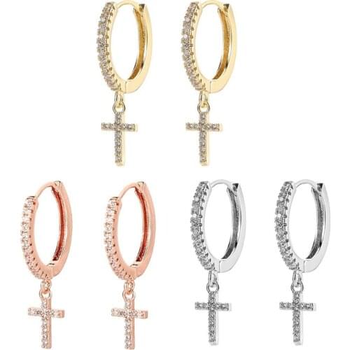 Dangle Earrings Zircon Hoop Earrings Trendy Jewelry Cute Crystal Copper Cross Creative Earrings For Women Wedding Gift