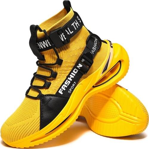 High Top Socks Chunky Sneakers Design New Fashion Thick Sole Light Yellow Sport Running Athletic Shoes for Men White Black