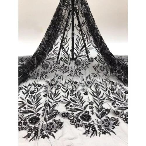 High Quality French Mesh Lace Fabric Sequins Tulle Embroidery Craft Sewing For DIY Evening Party Wedding Dress 5 Yards