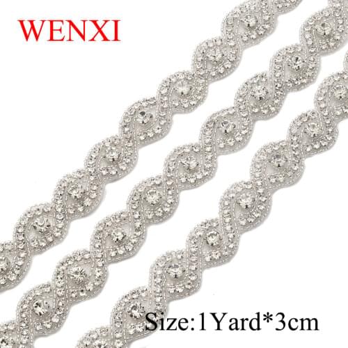 WENXI Silver Crystal Rhinestone Applique By The 3CM*5Yards Trim For DIY Wedding Dress Belt Accessory sash belt WX809