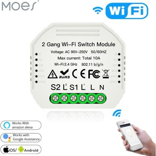 Wifi Smart Light Switch Diy Breaker Module Smart Life/Tuya APP Remote Control,Working with Alexa Echo Google Home 2 Gang 2 Way