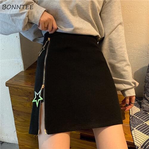 Skirts Women Black Winter Warm Pure Sequined Mini All-match Charm Classy Casual Thicker Fashion Empire 2XL High Waist Ins Design