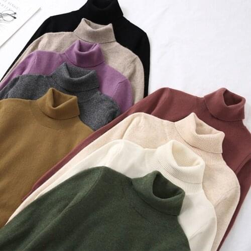 Turtleneck Women Thick Knitted Pullovers Sweater Fashion Autumn Winter Soft Jumper Korean Slim Long Sleeve Girls Basic Tops
