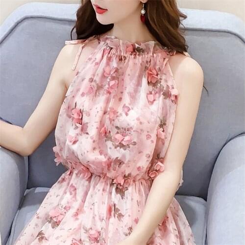 2021 Summer Women Floral Mesh Dress Big Size Elegant Slim Lady Midi-Long Beach Dress Off-shoulder Halter Dresses Vestidos WZ1339