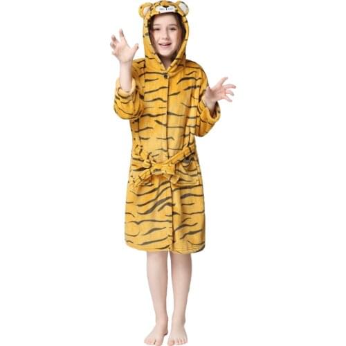 Winter Warm Tiger Hooded Children Bathrobes Baby Bath Robe Cool Animal for Boys Girls Pyjamas Nightgown Kids Sleepwear 3-13Y