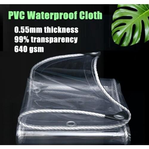 0.55mm Thick Transparent PVC Tarpaulin Rainproof Cloth Balcony Waterproof Shelter Garden Awning Tarp Sails Tent Waterproof Cover
