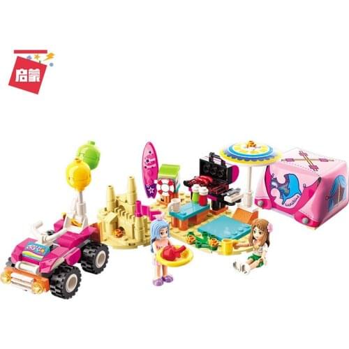 202PCS Enlightenment 2018 Beach Camping Caravan Assembled Model Girl Assembled Building Blocks Toys Gifts