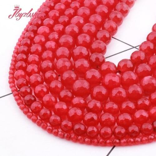 4/6/8/10mm Red Jades Round Bead Faceted Stone Beads Spacer Loose For DIY Necklace Bracelets Earring Jewelry Making Strand 15"