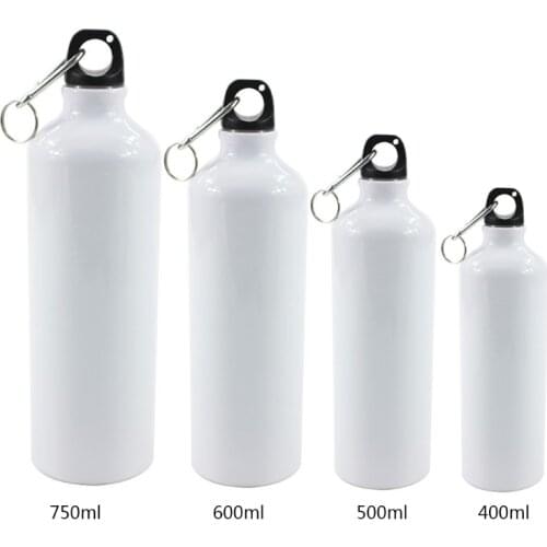 400/500/600/750ml White Blank Sublimation Water Bottle with Carabiner Aluminum Outdoor Sport Kettle for Heat Press Print GXMA