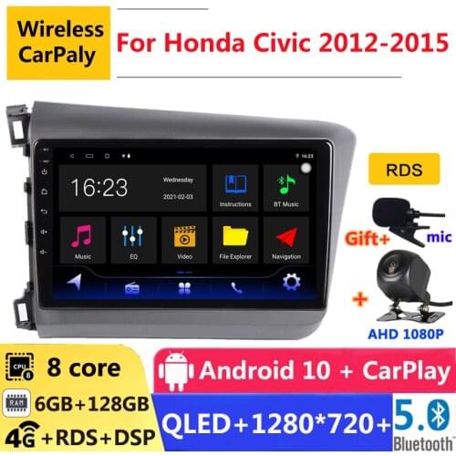 6G RAM 2 din android 10 car radio auto stereo for honda civic 2012 2013 2014 2015 navigation GPS DVD Multimedia Player 4gb ram