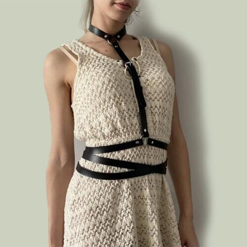 B.CYQZ Kawaii Harness Women Belt Gothic Garter PU Leather Sexy Round Decoration Adjustable Sexy Suspender Rave Clothes Hot 2021