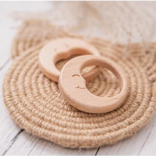 Beech Wooden Toys Baby Teether BPA Free Wooden Teething Beads For Children Avocado Moon and Cloud Wooden Baby Teething Gift 1pc