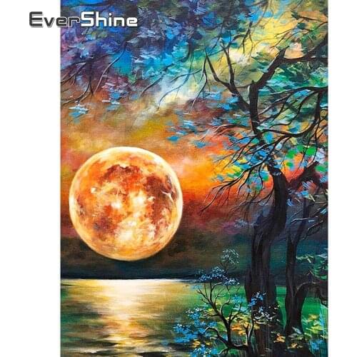 EverShine Diamond Embroidery 5D Landscape Diamond Painting Full Drill Square Moon Rhinestones Tree Picture Mosaic Home Decor