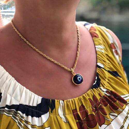 GULCE DERELI, LARGE EVIL EYE CHARM, AMULET, CHARM NECKLACE, CHAIN NECKLACE, NEW SEASON NECKLACE, GIFT BOX, GOLD/SILVER PLATED