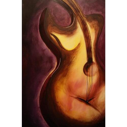Canvas art Still life abstract oil painting Guitar Lady Handmade artworks Yellow red painting for bedroom bath room wall decor