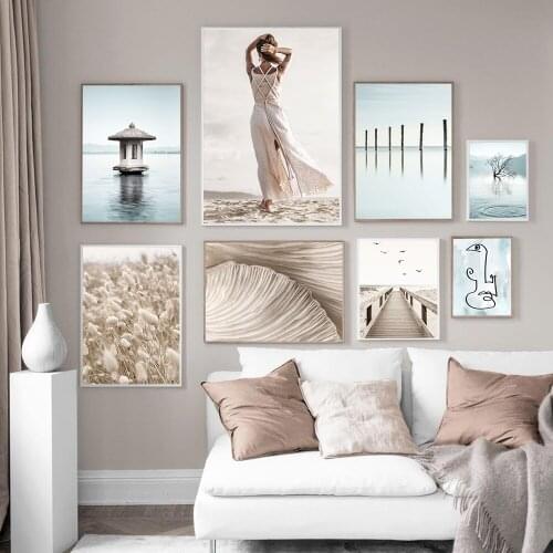 Summer Tropical Decoration Picture Scandinavian Ocean Beach Poster Beige Coral Print Scenery Wall Art Canvas Painting Home Decor