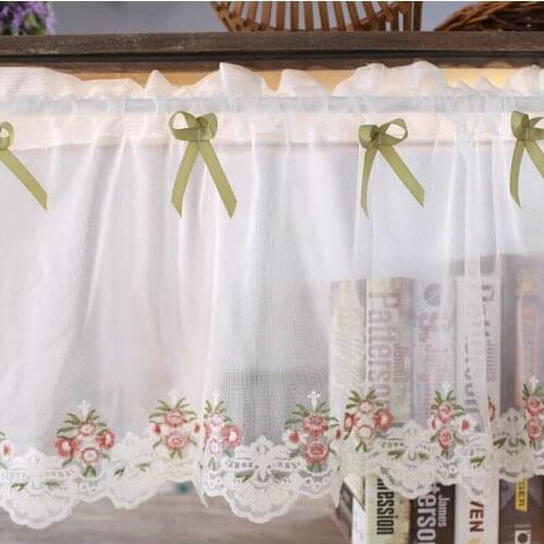 American Country Nordic Lace Small Curtain Gauze Half-Curtain Embroiderd Kitchen Cafe Short Panel Dust Curtain Home Yarn SQ015D3