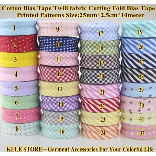 Free shipment -100% Cotton Bias tape dots,stripe,tartan Checked Scottish Printed size: 25mm,1" 10meter ,Cotton twill fabric fold