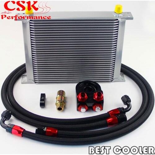 Engine Transmission Oil Cooler 30 Row AN-8/AN8 + 3/4*16 unf / m20*1.5 Filter Adapter Kit Black