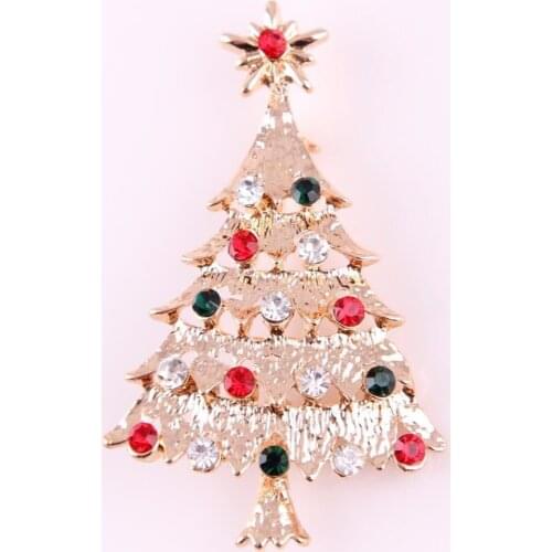 Cute Women Girls Christmas Tree Brooches Xmas Tree Crystal Brooch Pin Christmas Gift Jewelry Colorful