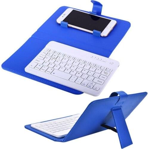 Mini Wireless Bluetooth Keyboard with Leather Case Stand Smart Phone Chargable Keyboard for IPhone 8 Ipad Air Android Universal