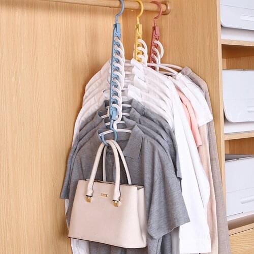 Multifunctional Space Saving Metal Hangers with Magic Hook Nine Holes Clothing Wardrobe Organize Magic Hanger Drying Rack