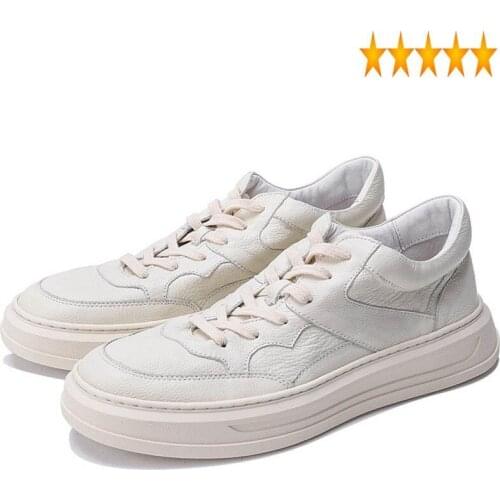 Men Luxury White 100% Real Leather Vintage Flat Sneakers Handmade Cowhide Platform Shoes Top Quality Street Hip Hop Flats