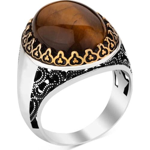 925 Sterling Silver Brown TigerEye Stone Mens Ring Exclusive Ring for Men Silver Male Ring