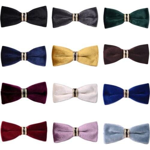Men High Quality Crystal Velvet Bowtie Wedding Party Adjustable Necktie Bow Tie