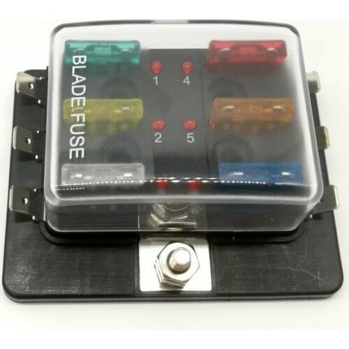 6 Way Circuit Car Truck Automotive ATC ATO Blade Box Fuse Holder Kit Middle Size with LED Indicator