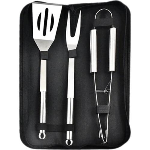 3PCS Stainless Steel BBQ Tools Set Spatula Fork Tongs Barbecue Grilling Utensil Accessories Camping Outdoor Cooking Tool Set