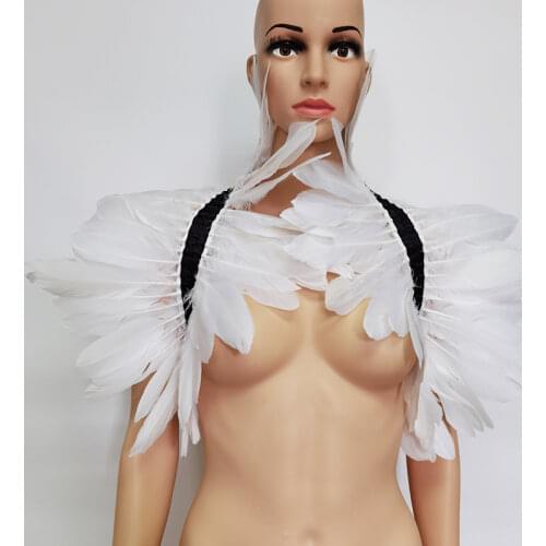 Goose Feather Shrug Shawl Feather Shoulder Wrap Cape Fake Collar with Ribbon Ties Cosplay Party Gothic Collar Accessories White