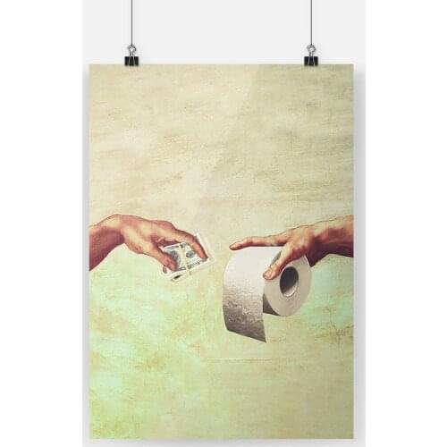 Hand of God and Adam Mural Poster Framed Wooden Frame Canvas Painting Wall Art Decor Living Room Study Home Decoration Prints