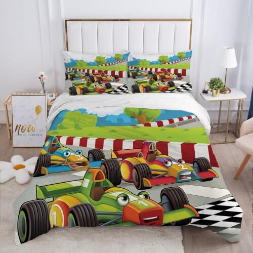 Cartoon Childrens Bedding set for kids baby Duvet cover set pillow case Bed linens Quilt cover Bed set Single Car racing