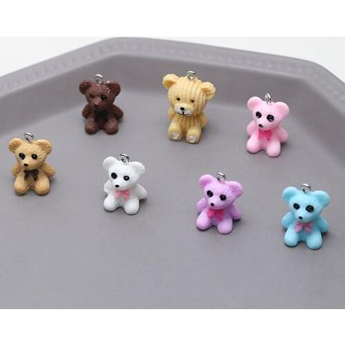 Newest 50pcs/lot color print cartoon 3D bears shape resin beads with hanger diy jewelry garment pendant accessory