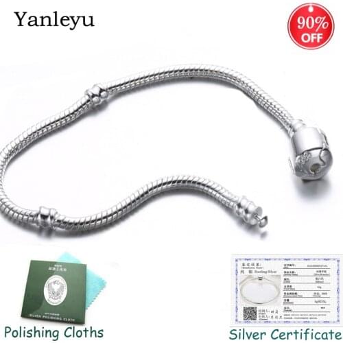 Send Silver Certificate! Yanleyu Original Solid 925 Sterling Silver Bangle Bracelet for Women Fashion Beads DIY Jewelry PB029