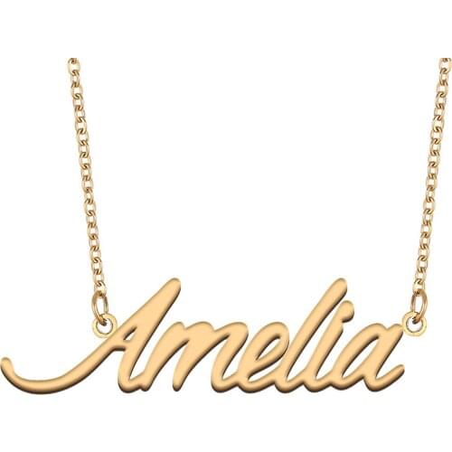 Amelia Name Necklace for Women Stainless Steel Jewelry 18k Gold Plated Alphabet Nameplate Pendant Femme Mother Girlfriend Gift