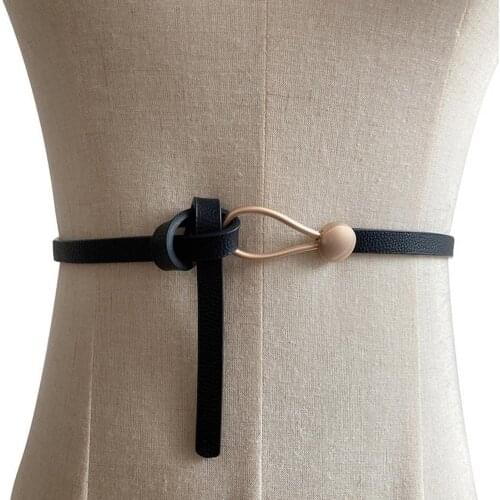Waist Belt Non-porous Design Anti-rust Faux Leather Golden Buckle Waist Belt for Shopping Girl Solid Waistband Eyelet Waist Belt