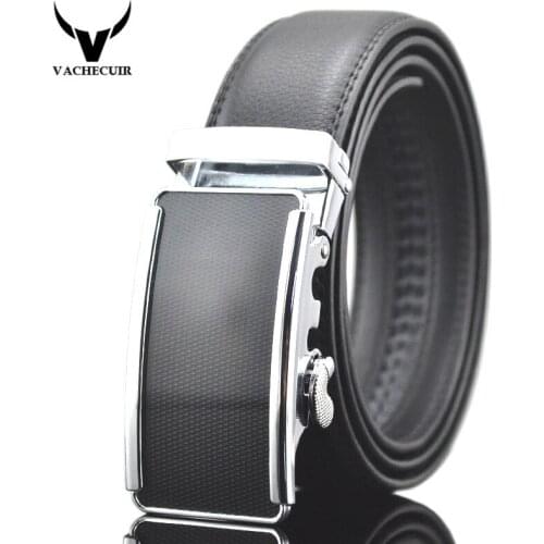 VACHECUIR Men Belt Business Luxury Brands Genuine Leather Belt Men Black Leopard Agio Automatic Buckle Mens Belts Q14