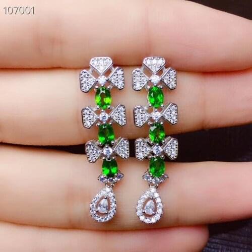 Luxurious String long Tassels natural green diopside drop earrings Natural gemstone earrings S925 silver girl party gift jewelry