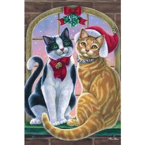 Christmas Cats DIY Diamond Painting Yellow Cat in red hatDiamond Embroidery White Cat Cross Stitch Rhinestone Mosaic Painting