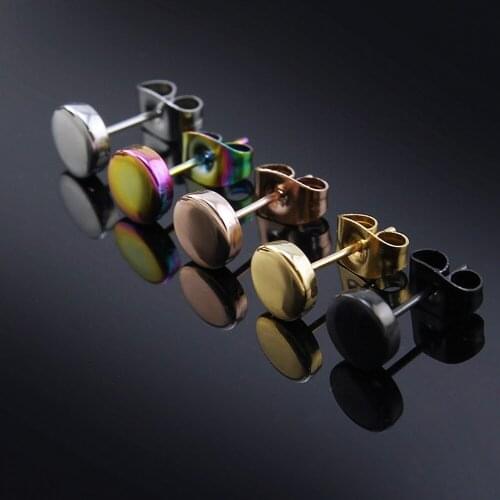 Simple Design Stainless Steel Round Shaped Ear Stud With Butterfly Clasp Push Back Earrings Charming Unisex Ear Piercing Jewelry