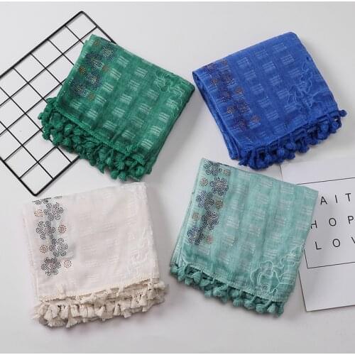 90*180CM 2021 New Cotton Porcelain Embroidered Fringed Scarf Cotton and Linen Soft and Breathable Embroidered Shawl Wholesale