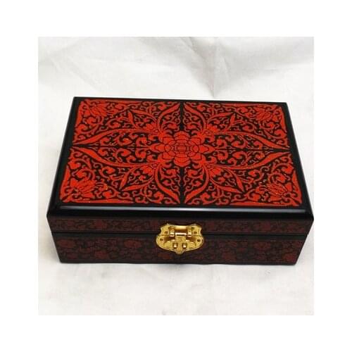Retro double hand handmade jewelry lacquer jewelry box wood solid wood simple storage box jewelry box 2 layers